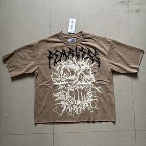 アメリカンヴィンテージメンズストリートウェア高品質ゴシックスカルフラワープリント卸売半袖KLEEP Tシャツ（メンズ） - Product Image 4
