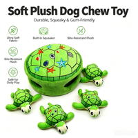 Jouet pour chien en peluche tortue 5 pièces personnalisé par le fabricant, jouet interactif couineur durable anti-ennui pour animaux de compagnie