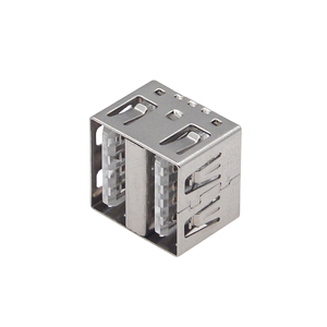 Prise USB 2.0 Type-A femelle, montage vertical double-étage à travers trou, corps court sans rebord, isolateur transparent - Product Image 2
