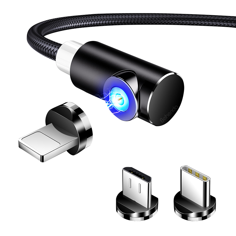 L формы магнитной 2.4A 3 в 1 штырьковые usb шнуры для зарядки и магнитное зарядное устройство USB-C Кабель с разъемом Type-C/Micro USB lOS для телефона и смарт-часы