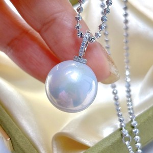 Pendentif en perle d'eau douce de 15-16 mm en forme de boule de dragon avec longue chaîne en argent S925, collier scintillant en forme de queue humaine - Product Image 3