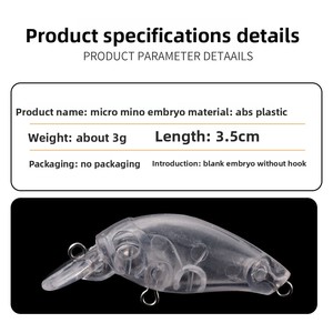 NOUVEAU Corps de leurre crankbait mini 35mm 3g, billot carré, non peint, pour la pêche - Product Image 2
