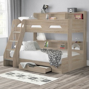 Lit superposé multifonctionnel en bois avec étagères et tiroirs de rangement, blanc et gris, pour enfants, adultes et personnes âgées - Product Image 3
