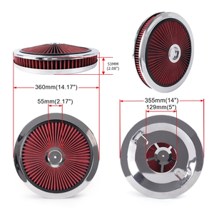 14 Zoll x 2 Zoll verchromter, waschbarer, runder, roter Luftfilter-Set, High-Flow-Luftfilter für SBC BBC - Product Image 6