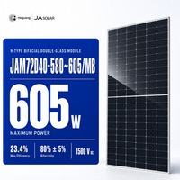 Panneau solaire bifacial double vitrage JA Solar JAM72D40 MB 580-605W de type N, DeepBlue 4.0 Pro, module à 23,4 % d'efficacité pour ferme solaire