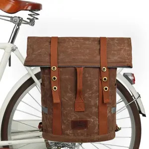 Tourbon Outdoor Leisure Gewaxt Canvas Fietsen Fiets Rugzak Laptop Rugzak Tas