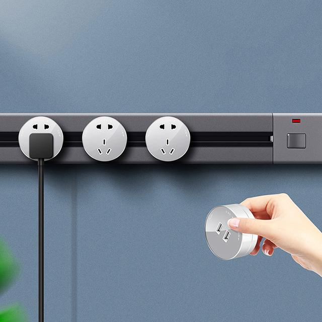 Electrical Wall Mounted Surface Removable Outlet Power Track System Socket with Adapter for Home Office Hotel Hospital