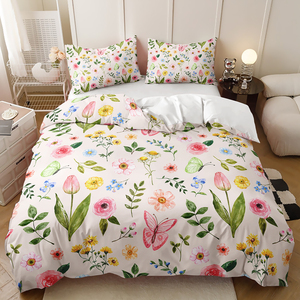 Eenvoudige Frisse Bloemen 3-delige Bedrukte 100% Katoenen Beddengoed Set Comfortabele Dikke Zachte Dekbedovertrek Set - Product Image 4