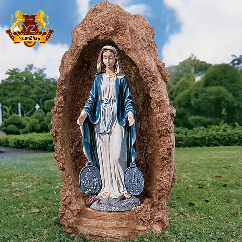 Our lady of lourdes kutsal bakire meryem katolik büyük grotto açık bahçe reçine heykeli