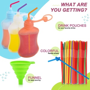 Tùy chỉnh tái sử dụng dành cho người lớn Silicone drinkware Smoothie nước trái cây Tủ đông Túi Ráp chai nước với rơm - Product Image 6