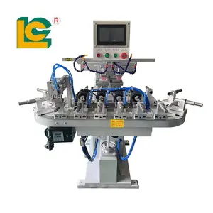 LC Brand semi automatic PLC control 2 color ink well pad printing machine with conveyor rotary fixture for lipstick tube