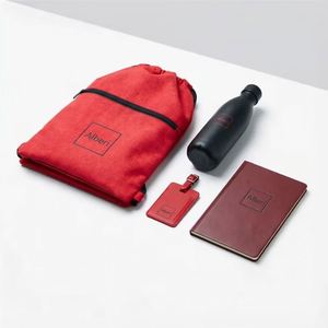 Eco-Friendly All-Black Corporate Gift Set Custom Logo Business Includes <b>Drawstring</b> <b>Backpack</b> Matte Water Bottle Notebook - Product Image 4