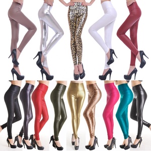 Pantalon taille haute en imitation <span class=keywords><strong>cuir</strong></span> pour femme Leggings en <span class=keywords><strong>cuir</strong></span> imprimé léopard de couleur pure - Product Image 2