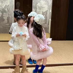 Collezione Primavera/Estate/Autunno 2026: Set Vestito in Cotone con Paillettes a Maniche Lunghe per Bambina, Stile Coreano, Pois e Fiocco, Lunghezza al Ginocchio - Product Image 2