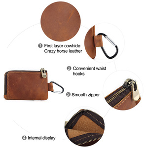 Crazy Horse Leather Coin <b>Purse</b> Genuine Leather Mini Wallet Unisex Handmade Vintage Pendant Solid Color K164 Brown - Product Image 4