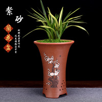 Pot Zisha Tanah Liat Ungu Yixing Besar yang Dicat, Wadah Bonsai Khusus untuk Clivia dan Semua Jenis Cymbidium untuk Penggunaan Dalam Ruangan