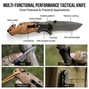 Coltello Pieghevole Tascabile di Alta Qualità X50 OEM con Manico in Legno d'Ulivo Intagliato, per Campeggio, Sopravvivenza, EDC, Caccia Tattica - Product Image 6