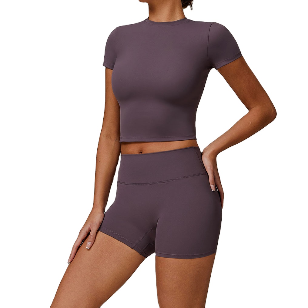 Wholesales Women's Crop Top High Quality Fitness & Yoga Wear Short Sleeve Top Sport T-shirt Women Sets
