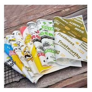 กระดาษห่ออาหารแบบพิมพ์ลายเอง ขนาด 12x12 นิ้ว หนา 50 แกรม ป้องกันคราบไขมัน สำหรับห่อแซนวิช เดลี่ แฮมเบอร์เกอร์  กระดาษเคลือบกันน้ำมันเกรดอาหาร - Product Image 2