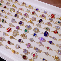 Lot de bagues colorées en zircon, plaquées or avec micro-incrustations, style rétro de luxe, anti-décoloration, pour femmes