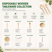 Couteau jetable en bois de bouleau Luckyvanpin 186 mm, biodégradable, écologique, de qualité alimentaire, emballé individuellement, pour fêtes, vente en gros