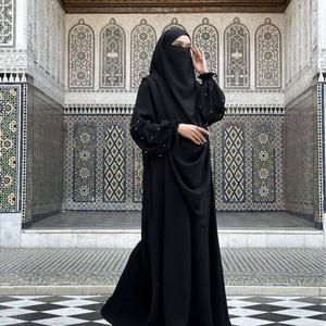 ชุดเดรสอิสลามคุณภาพสูงสำหรับผู้หญิงมุสลิม ชุดอาบายะผ้าเครปแจ๊สประดับลูกปัด ชุดละหมาดแบบยาว จิลบาบ คิมา ชุด 2 ชิ้น - Product Image 3