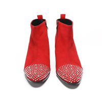 Bottines courtes pour homme NA1006 avec strass scintillants, en daim rouge et noir, talon bloc épais, pour mariage, bal de promo, soirée