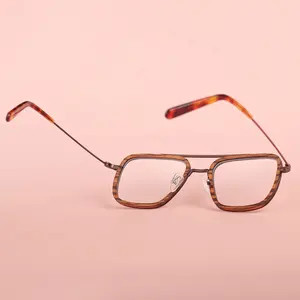Latest Metal Wood Recycled Eyeglasses Blue Light Blocking Wood Sunglasses Spring Optical Frame