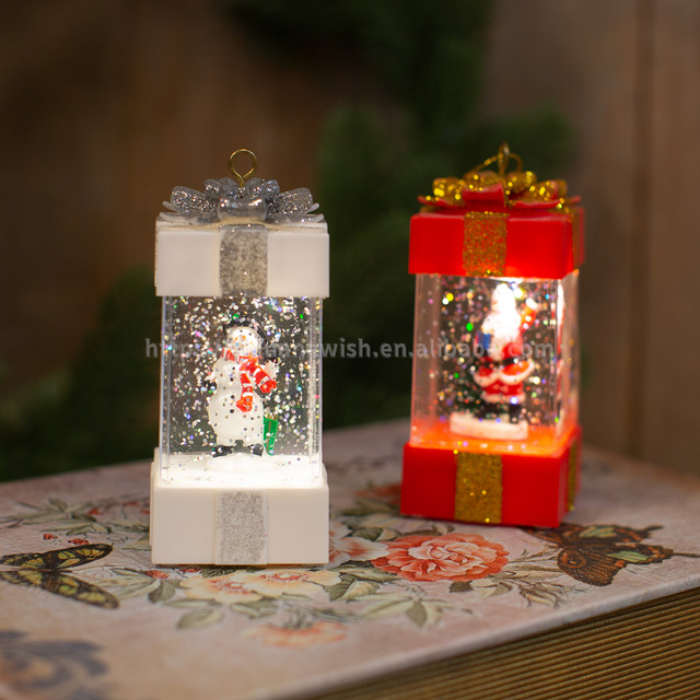 Newish Christmas LED Snow Santa Lantern with Swirling Water Glittering Battery Operated Light Battery Gift Box Light