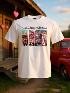 T-shirt unisex Small Town Valentine a maniche corte, stampa western per San Valentino, girocollo, 100% cotone jersey, primavera estate - Product Image 2