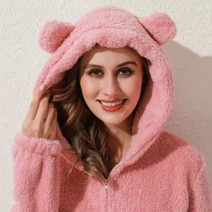 High Quality Unisex Winter <strong>Fleece</strong> Warm Home Wear <strong>Onesie</strong> <strong>Men</strong>/Women <strong>Thick</strong> Soft Cute Animal Pajamas Solid Color Hooded Bear Pyjamas - Product Image 3