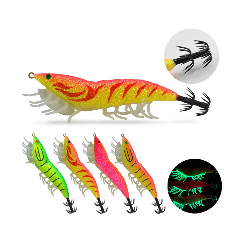 High Quality ABS Plastic Body Artificial Hard Bait 21g Squid Ocean Fishing Jig Wood Shrimp