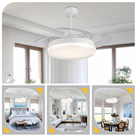 Ventilateur de plafond LED rechargeable invisible à 4 pales en métal décoratif simple avec télécommande pour usage domestique et hôtelier