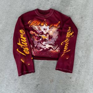 Tissus en molleton français avec strass personnalisés, impression numérique directe sur tissu, impression sérigraphique, sweat-shirt à capuche court 380GSM pour hommes, fabricant de sweat-shirt confortable, sweat-shirt vintage - Product Image 1