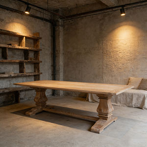 โต๊ะอาหารไม้โอ๊คแท้ทรงสี่เหลี่ยมผืนผ้า ดีไซน์แบบขาตั้งแบบดั้งเดิม ทนทาน เหมาะสำหรับงานแต่งงาน ให้เช่า ใช้ในห้องอาหาร - Product Image 4