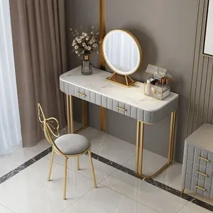 金属製化粧椅子ベッドルーム美容バタフライスツールピンク化粧バニティテーブルセット