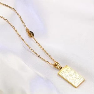 Luxe trendy roestvrijstalen schakelketting verguld met dubbele zijde astrologie 12 dierenriemtekens tarot roestvrijstalen bedelketting - Product Image 5