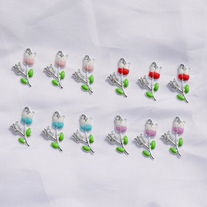 Tulip Flower Pendant Zinc Alloy Charms Pink Purple Blue <b>Red</b> For Jewelry Making DIY Earrings <b>Bracelet</b> Necklace Accessories - Product Image 2