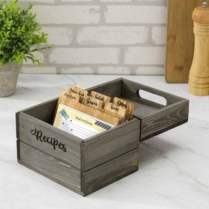 Recipe Card Storage Box Solid Wood Flip Top Rectangular Kitchen Countertop Organizer For Recipes And Cards - Product Image 2