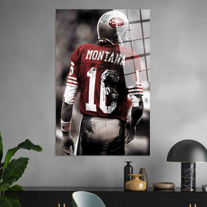 Arte de pared en lienzo de Joe Montana: Impresión decorativa de fútbol americano personalizada, arte en vidrio templado - Product Image 3