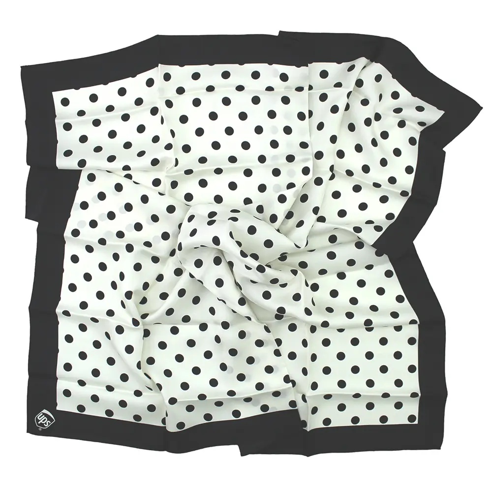 Chinese Factory Women's Classic Polka Dot Black And White Square Pure Silk Twill Ladies 90x90 Luxury Custom Printed Silk Scarves