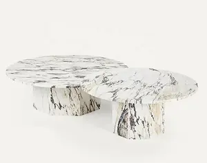 Natural Stone Round White Marble Stone Top Coffee Table Side Table