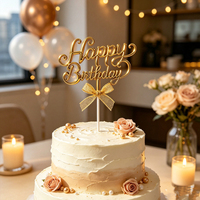 Gold Silber Roségold Schwarz Metallisch 3D Happy Birthday Cake Topper Kursiv Schriftlich Dekoration für Partyzubehör