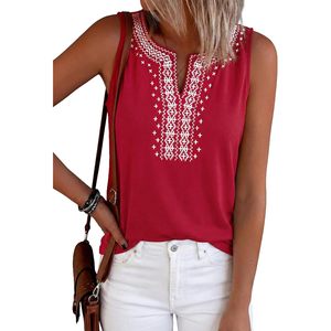 Womens Tank <b>Tops</b> Sleeveless V Neck Embroidered Boho <b>Top</b> Summer Casual Wear White Cotton Breathable Beach Vacation Style - Product Image 1