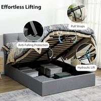 Lit de rangement rembourré avec vérin à gaz, tailles Queen et King, en tissu, avec ottoman intégré, pour vente en gros, OEM ODM, mobilier de chambre