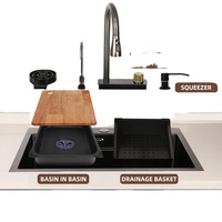 Couleur noire 304 acier inoxydable cuisine affichage numérique Raindance cascade tasse laveuse intelligente cuisine évier lavabo pour la maison