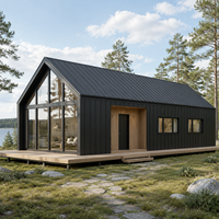 Villa préfabriquée moderne en acier léger avec toit à pignon nordique et verrière panoramique pour projets hôteliers et résidentiels