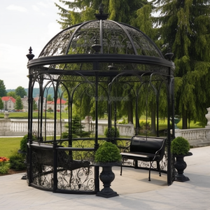 Classique Style européen exquis en fer forgé Gazebo extérieur sculpter colonne dôme noir peinture cadre manoir décor <span class=keywords><strong>Pergola</strong></span> pavillon - Product Image 3
