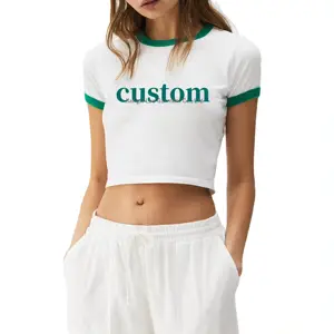 Custom cropped fit graphic tee Cotton Crop womens t-shirts White Yoga tight Fit T Shirts Ladies logo women Crop Top T shirt