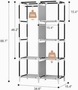 Cloth Cabinet Assembly Non-woven Dust-proof Storage <b>Wardrobe</b> Hanging Hanger Aluminum Frame Dormitory Combination Folding 4-Tier - Product Image 3